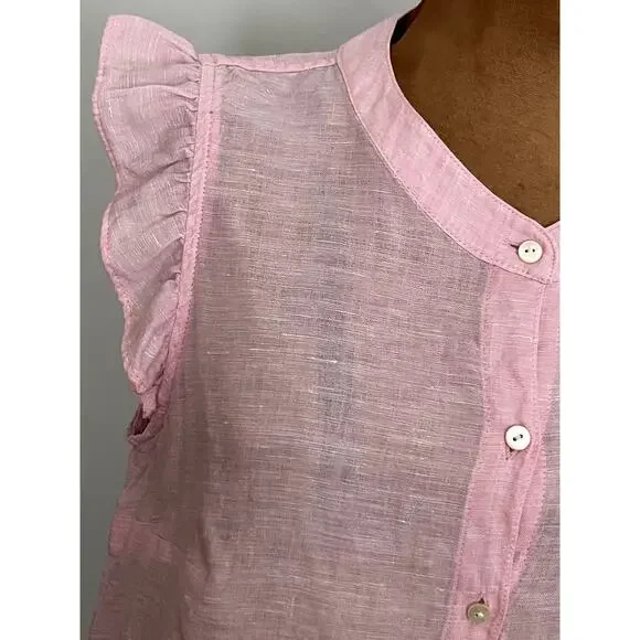 Lilly Pulitzer Sz S Briette Linen Button Down Shirt Pink Classic Vacation Resort - Picture 7 of 12